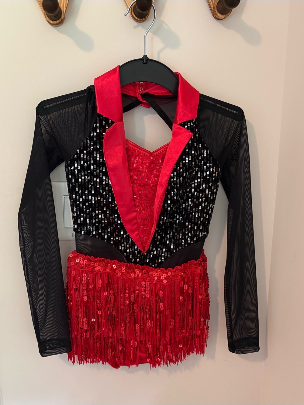 Weissman Red and Black Sequin Fringe Dance Dress